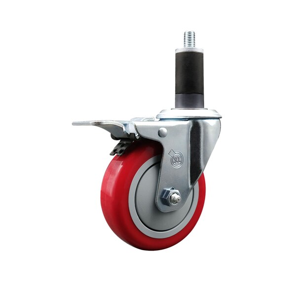 4'' Red Poly Swivel 1-1/4'' Expanding Stem Caster Total Lock Brake